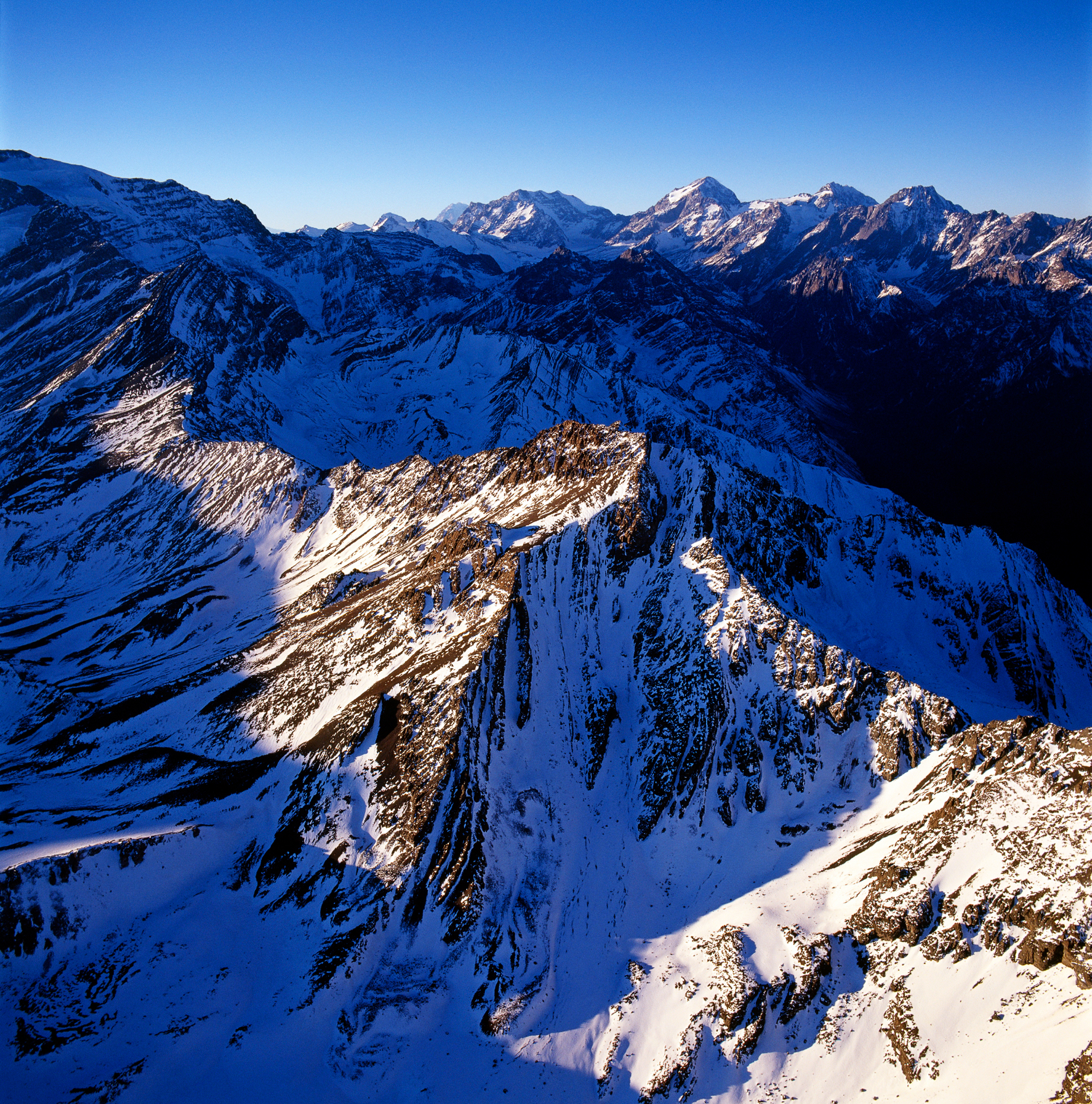 Aerial view northeast of Santiago, Chile, near Valle Nevado Ski Area, Chile