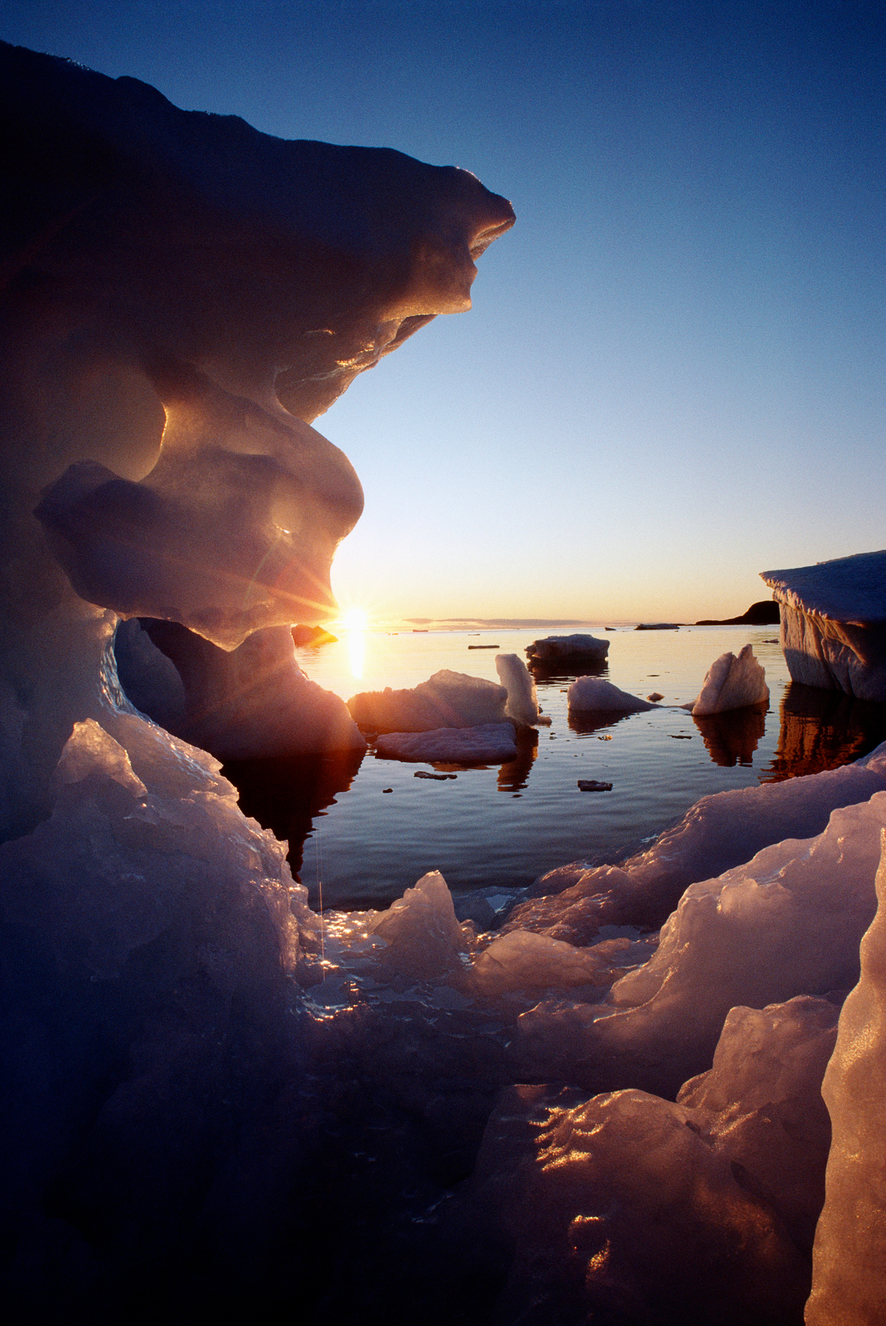 Iceburgs at sunset, Kekerton Island, Nunavut, Canada