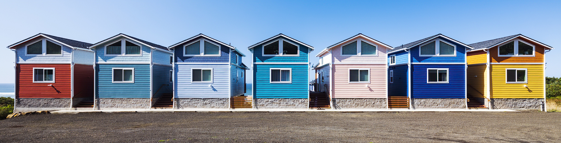 Row of colorful homes; coastal town of Neptune; Oregon; USA