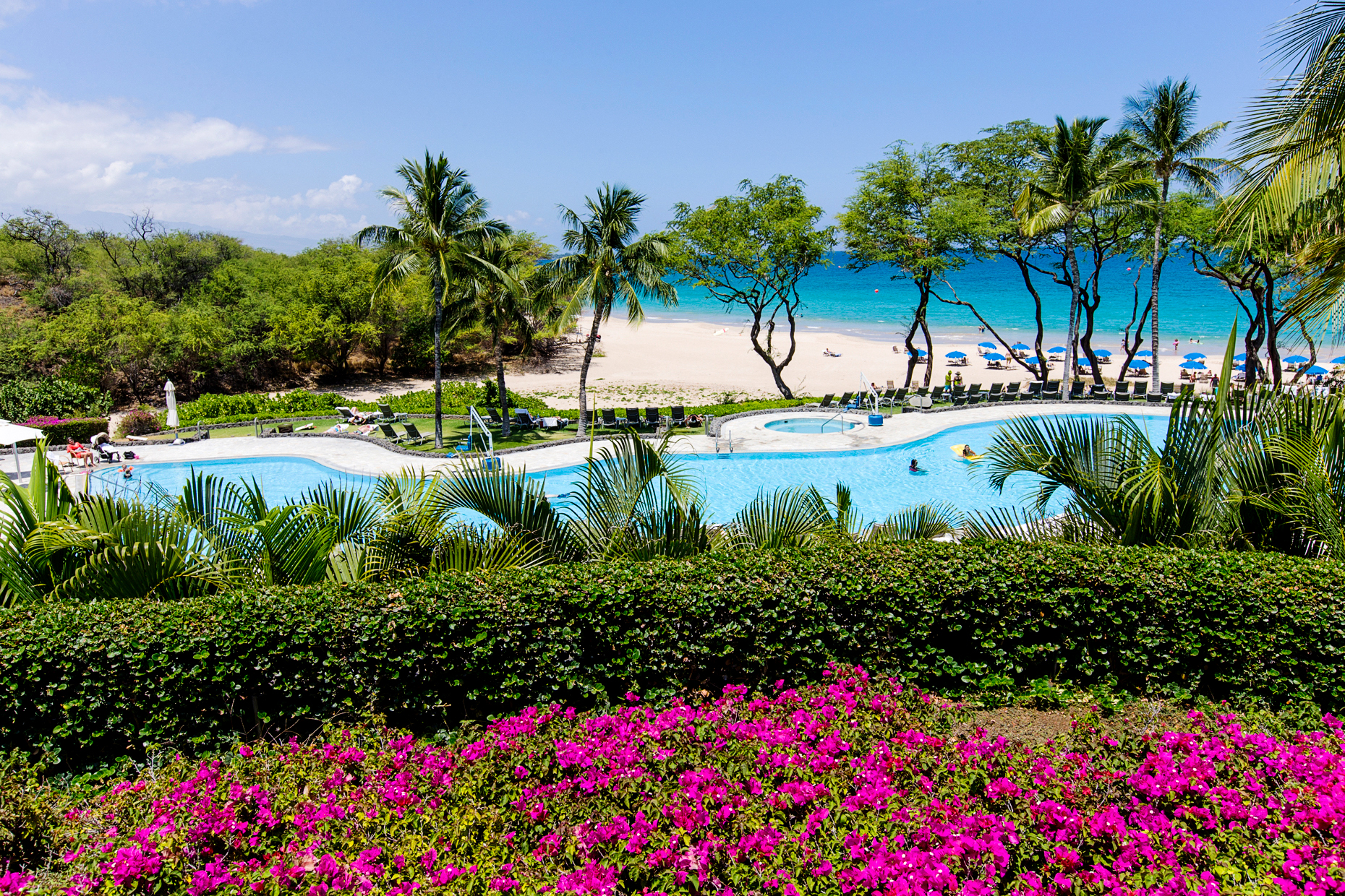 Swimming pool, Hapuna Beach Prince Hotel & Golf Course, with beach & ocean beyond, Kohala Coast, Hawai
