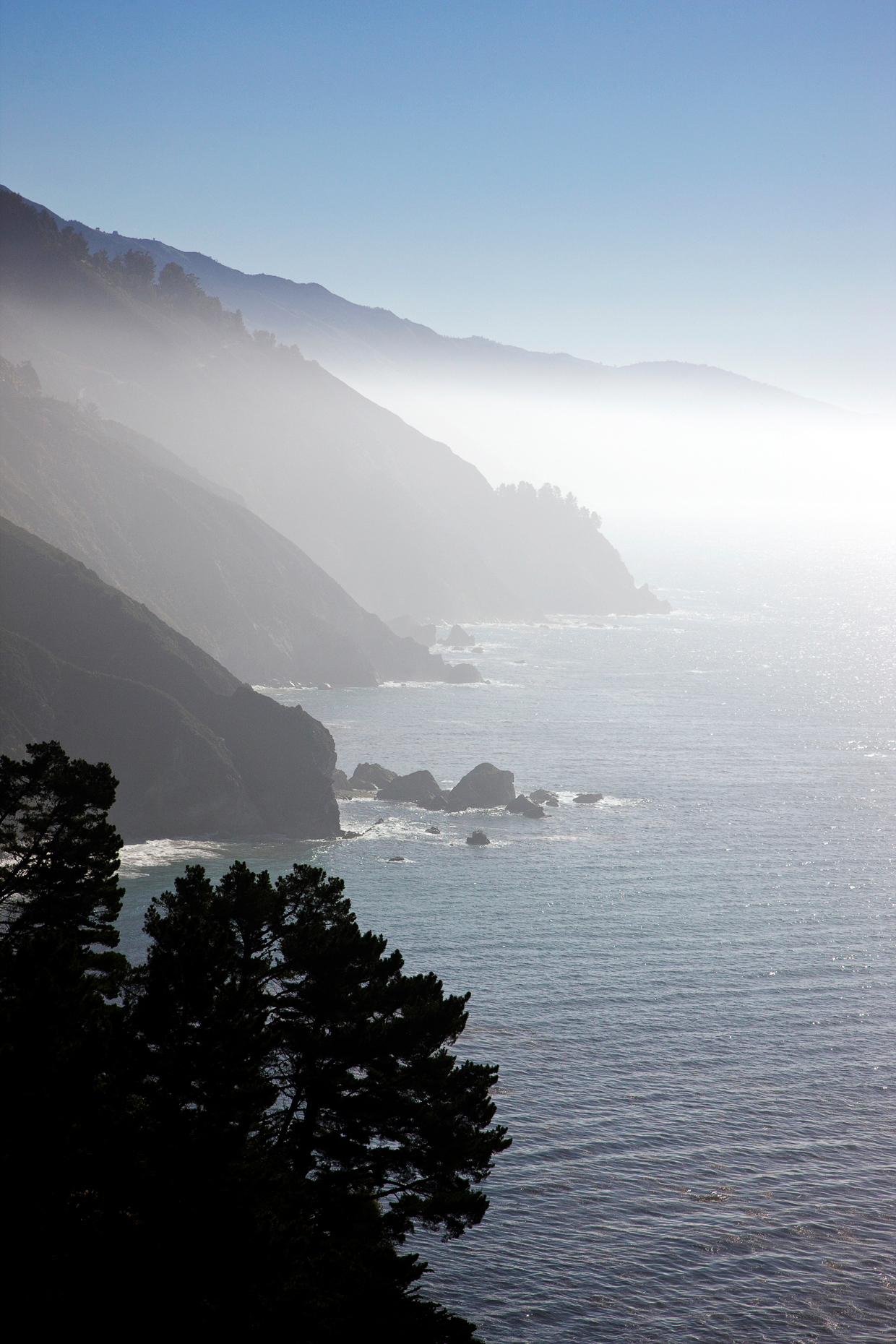 Foggy morning light on the Big Sur coast, Highway 1, Pacific Ocean, California, USA