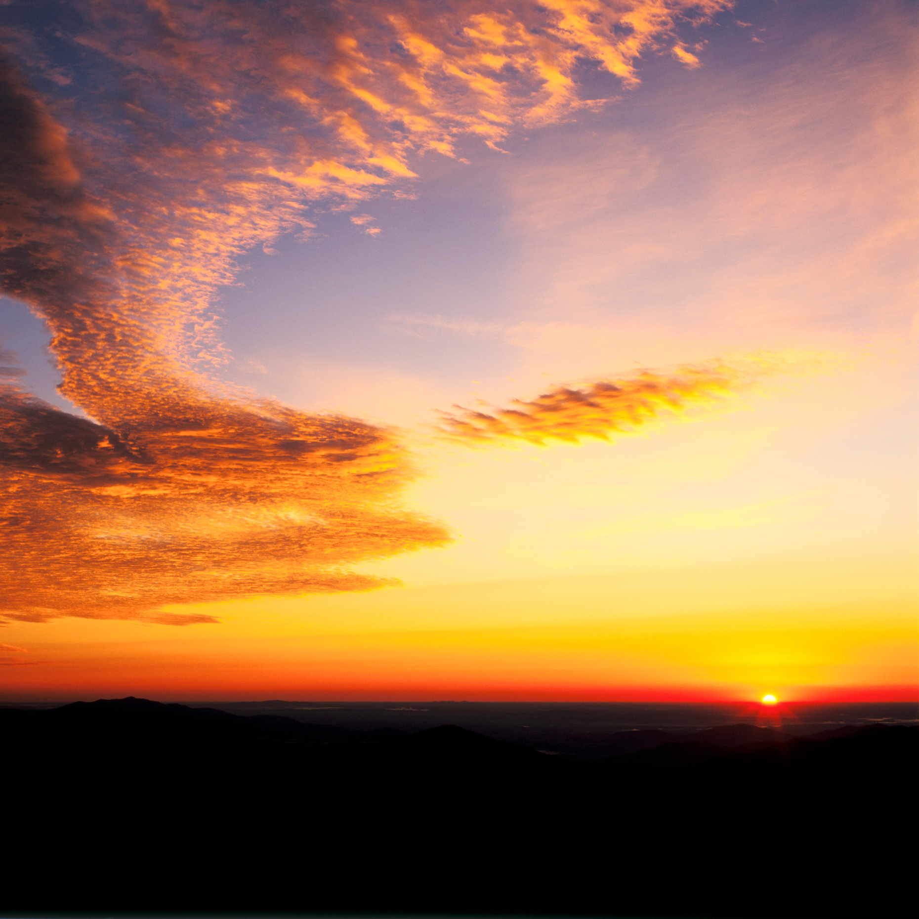 Sunrise sky over Blue Ridge Mountains, viewed from the Blue Ridge Parkway