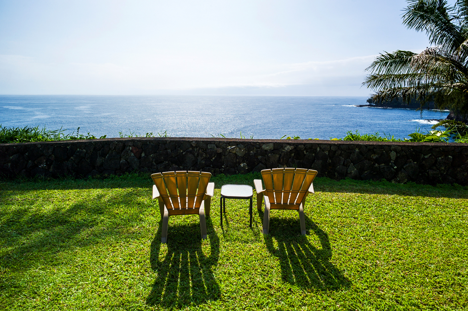Pacific Ocean view from The Palms Cliff House inn lawn, Honomu, The Big Island of Hawai